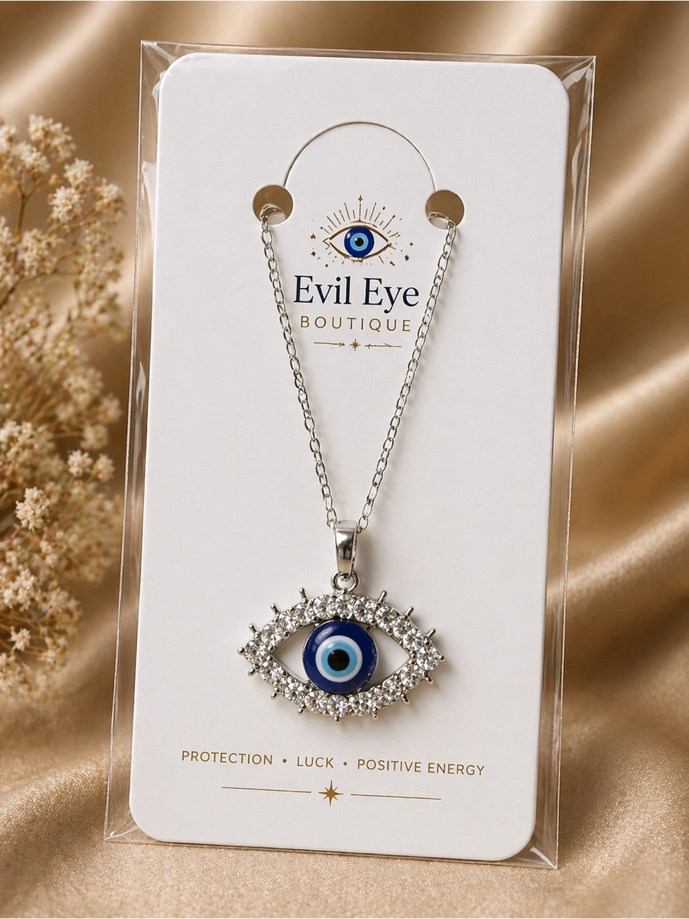 Silver Necklace with Blue Evil Eye Pendant
